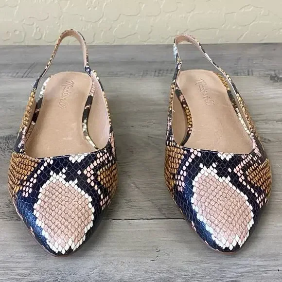 Madewell Margo Snakeskin Slingback Flats, Size 6.5 - Picture 4 of 15